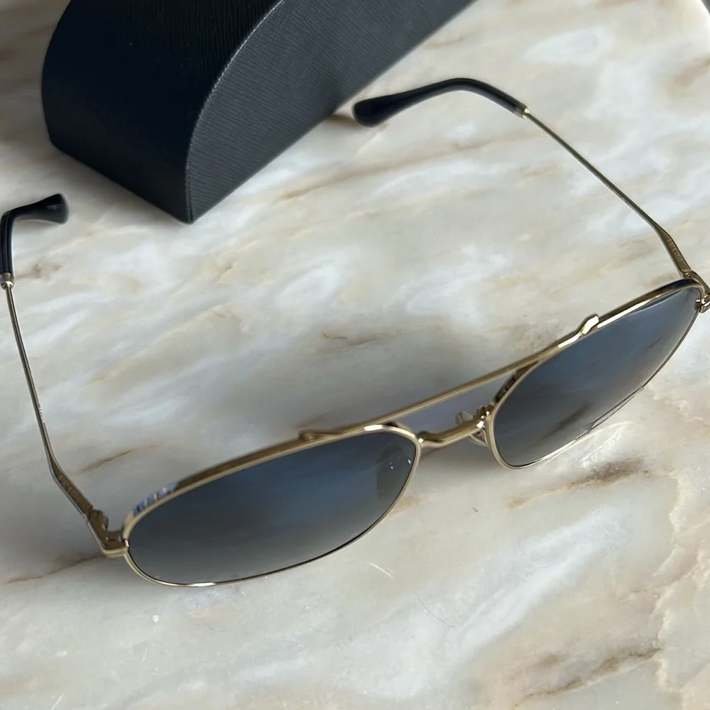 Prada Womens Aviatior Sunglasses‎ Gold Frame Blue Tint Authentic w/Case